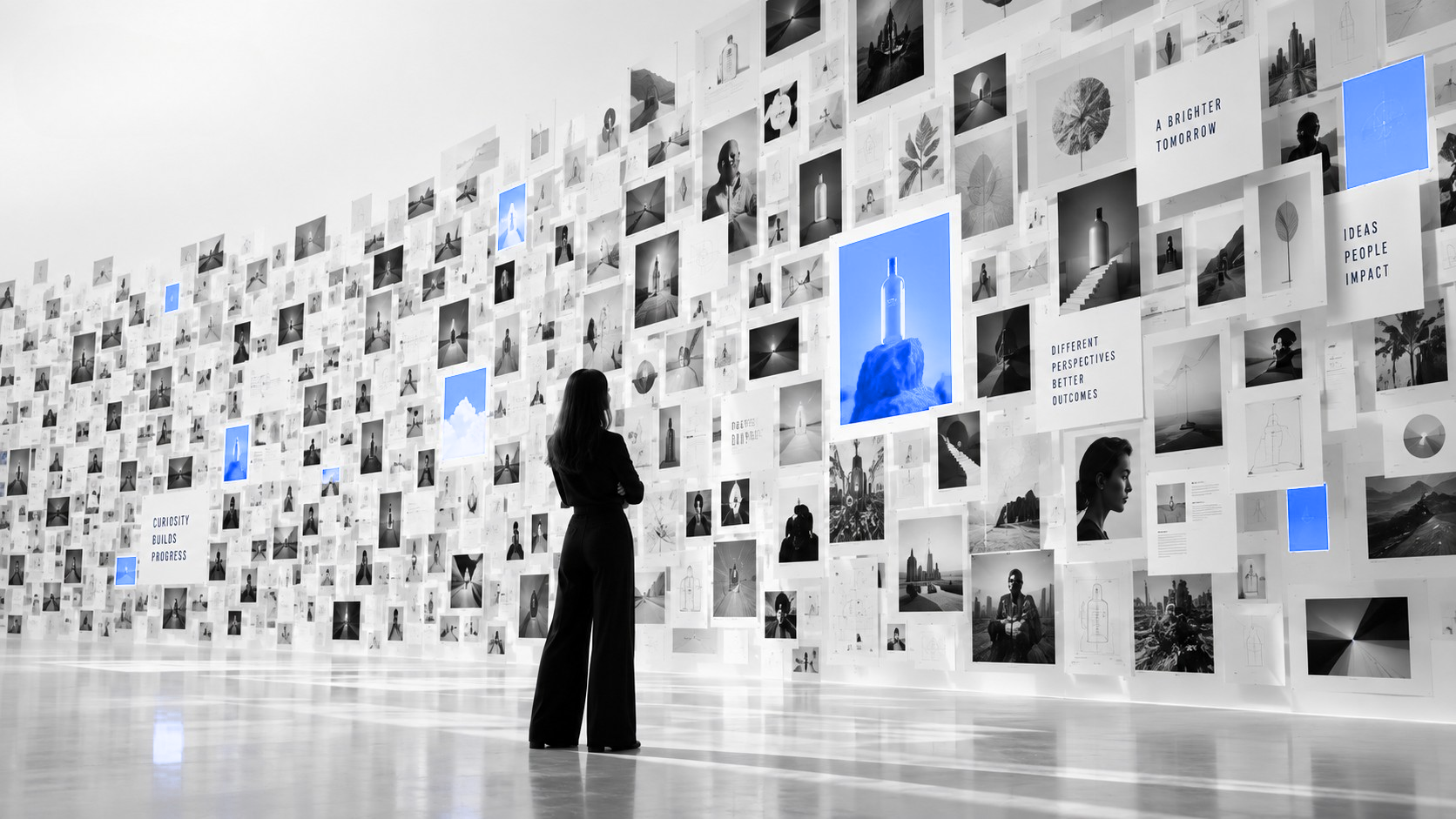 Woman choosing an idea out of many generated ideas