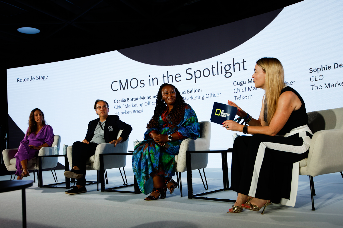 Three CMOs on stage in panel interview with Sophie Devonshire