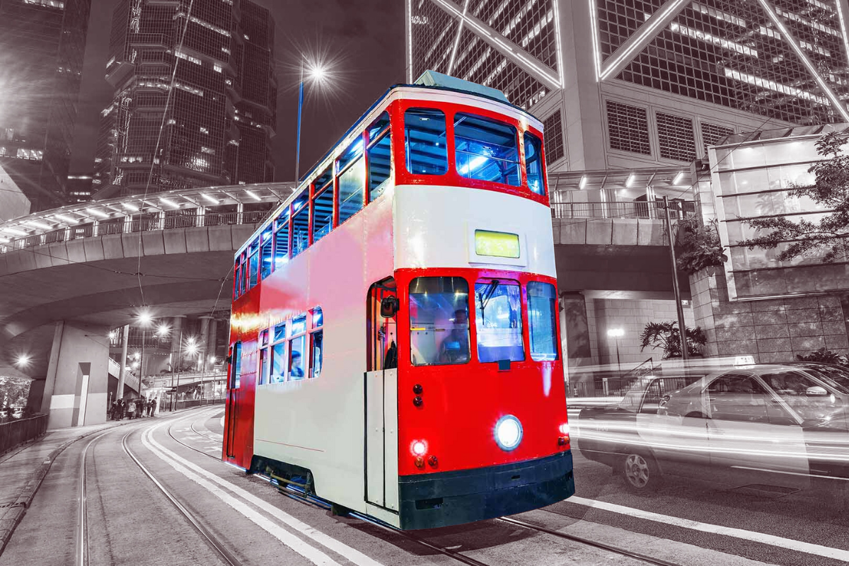 Tramway with HK skyline