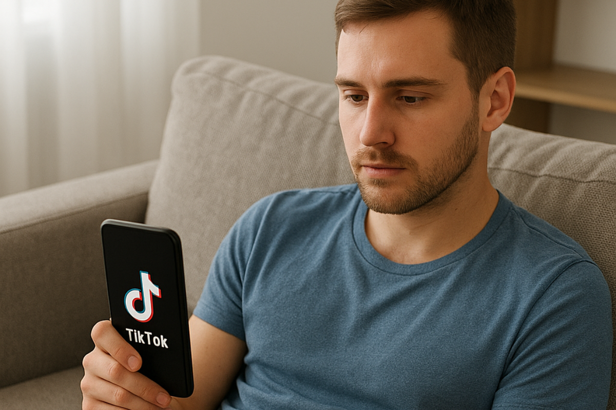 man looking at phone