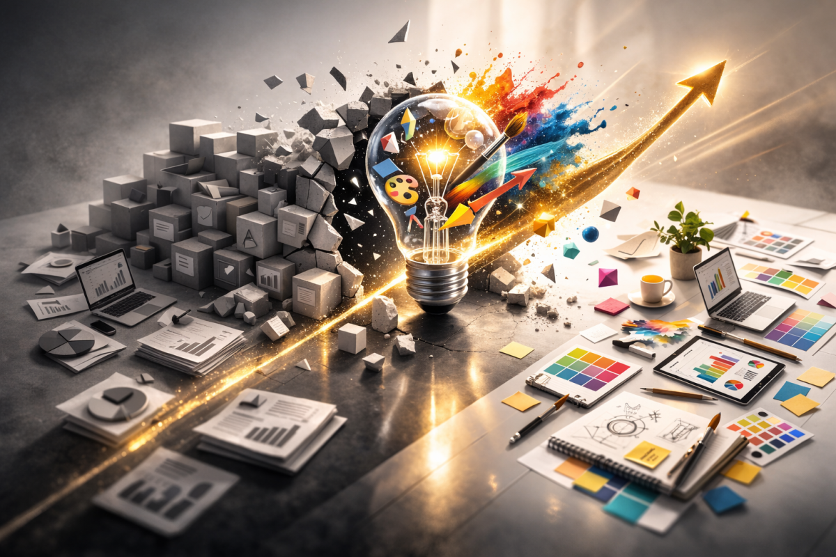 idea generation and lightbulb with papers