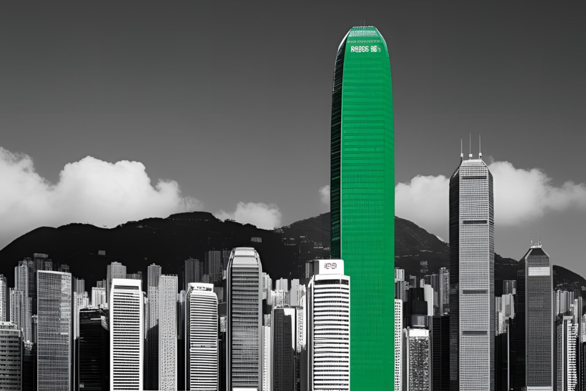 Hong Kong Skyline with green hued building