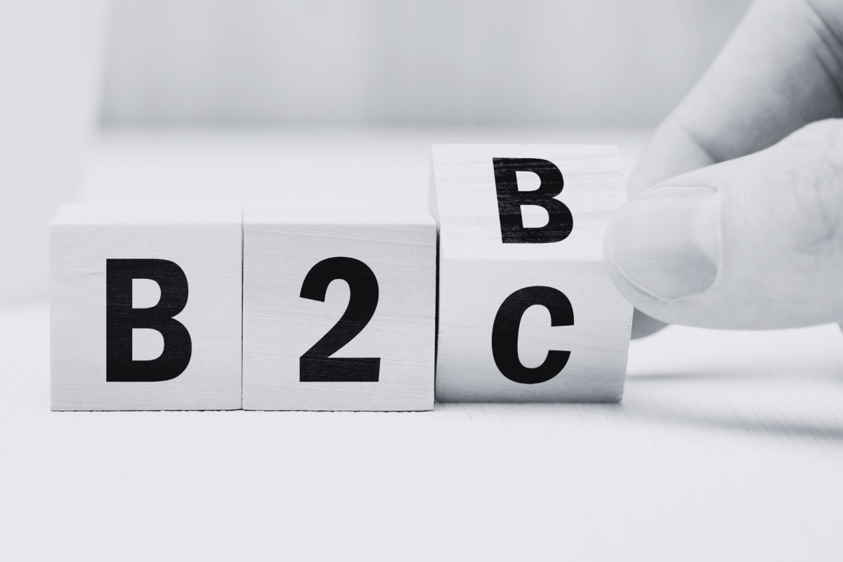 Business model concept b2b and b2c on wooden blocks.