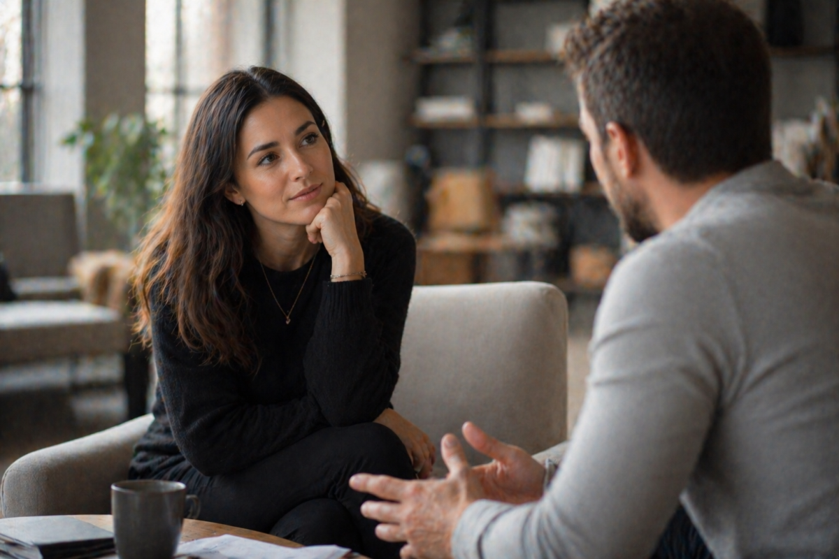 Casual conversation in a cozy lounge
