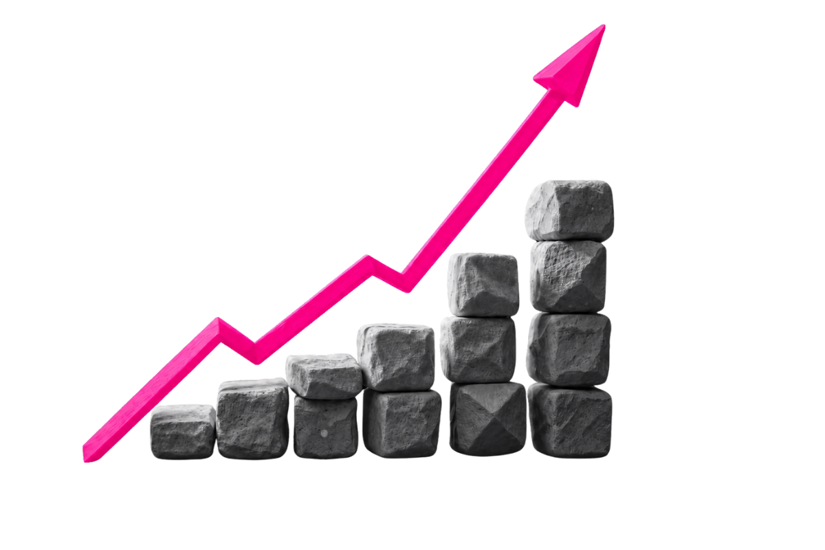 Blocks of stones with a pink arrow
