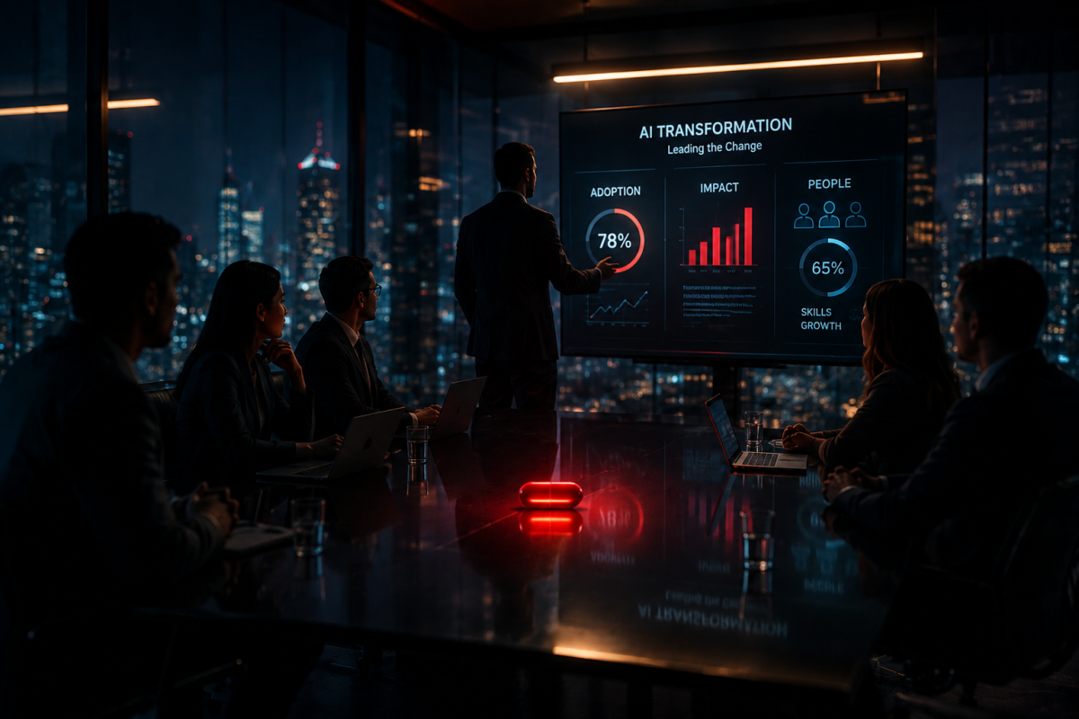 AI transformation strategy session at night