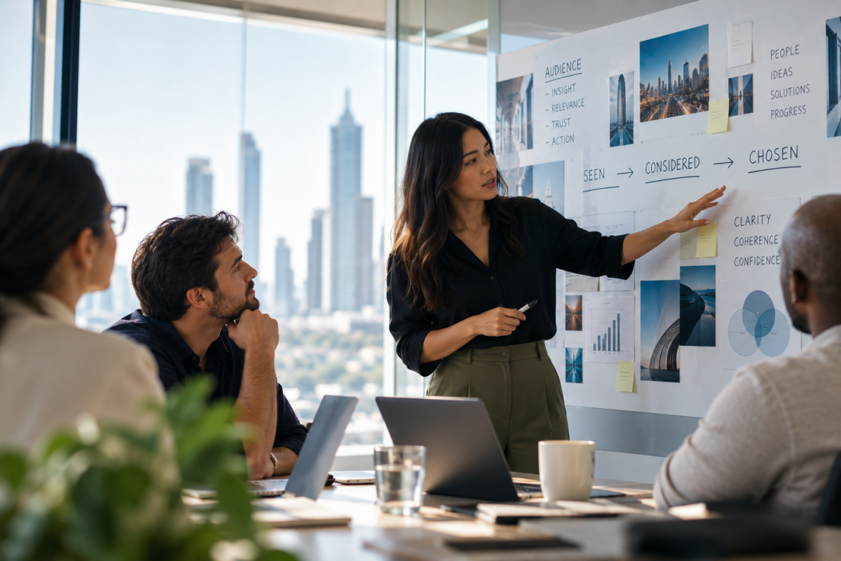 B2B marketing team building buyer confidence through connected strategy.