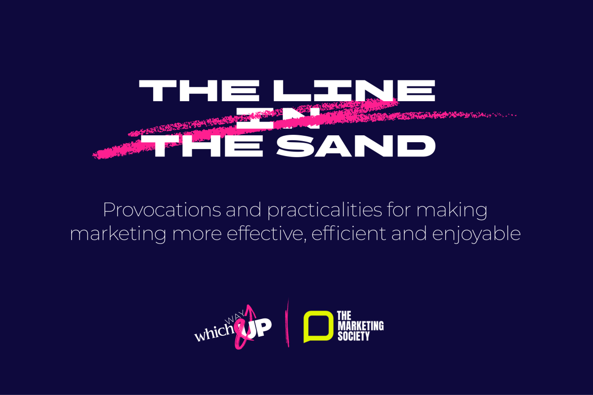  The Line in the Sand report cover showing The Marketing Society and WhichWayUp logos, with a pink line struck through the title