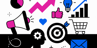 A mix of images and icons to do with marketing