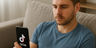 man looking at phone