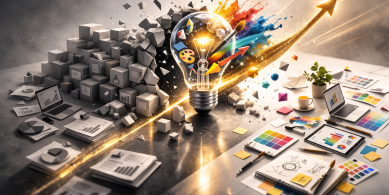 idea generation and lightbulb with papers