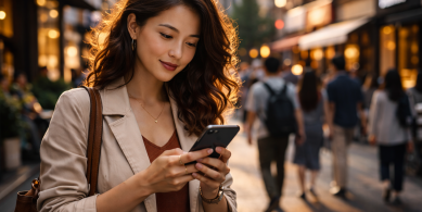Woman with smartphone in golden hour glow