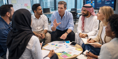 Collaborative meeting in a modern office