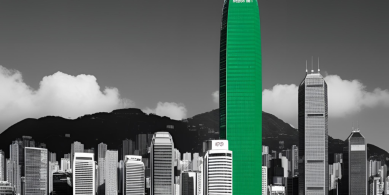 Hong Kong Skyline with green hued building