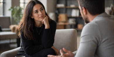 Casual conversation in a cozy lounge